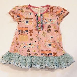 Matilda Jane Girls pink teal ruffle shirt, size 4